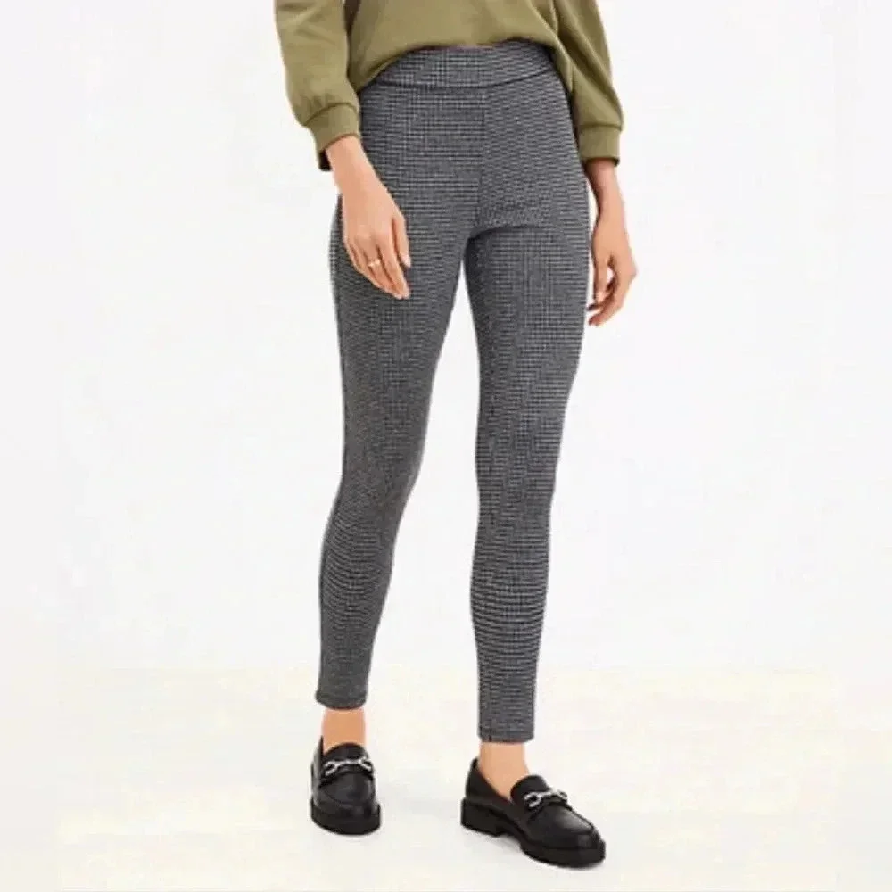 Loft Houndstooth High Rise Ankle Slim Fit Pullover Legging Size M Tall - Picture 5 of 7